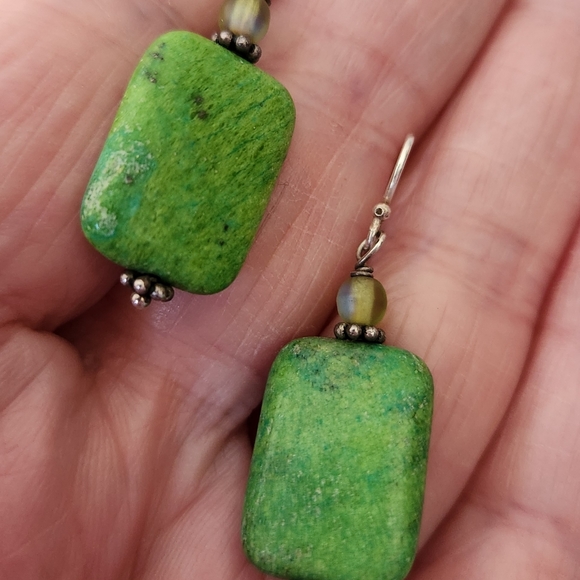 Green Turquoise ? & Sterling Earrings - Picture 3 of 5